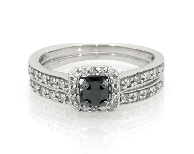 Main Image 1 of Previously Owned Black & White Diamond Bridal Set 1/2 ct tw 10K White Gold