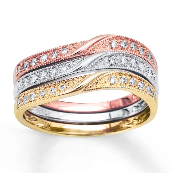 Previously Owned Diamond Anniversary Ring 1/4 ct tw Round-cut 10K Tri-Color Gold Size 7