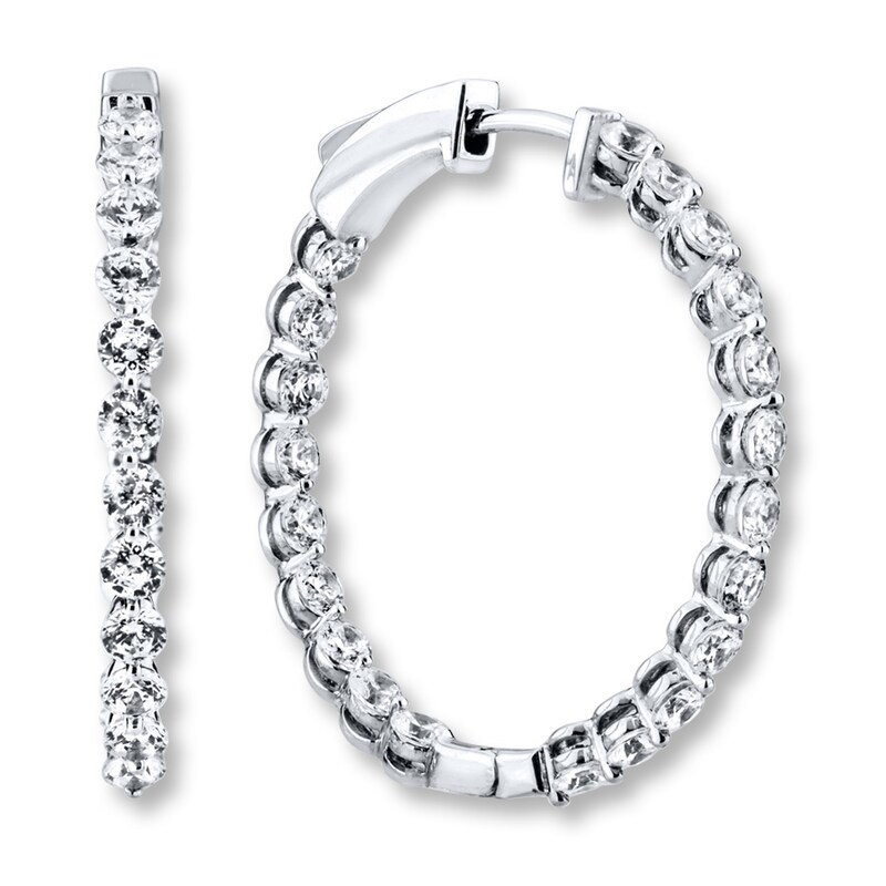 Main Image 1 of Previously Owned Diamond Hoop Earrings 2-1/2 ct tw Round-cut 14K White Gold