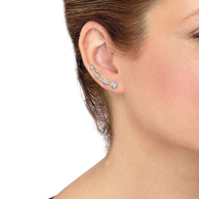 Main Image 2 of Previously Owned Diamond Ear Climbers 1/6 ct tw Round-cut 10K Two-Tone Gold