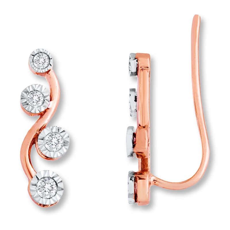 Main Image 1 of Previously Owned Diamond Earring Climbers 1/6 ct tw Round-cut 10K Two-Tone Gold