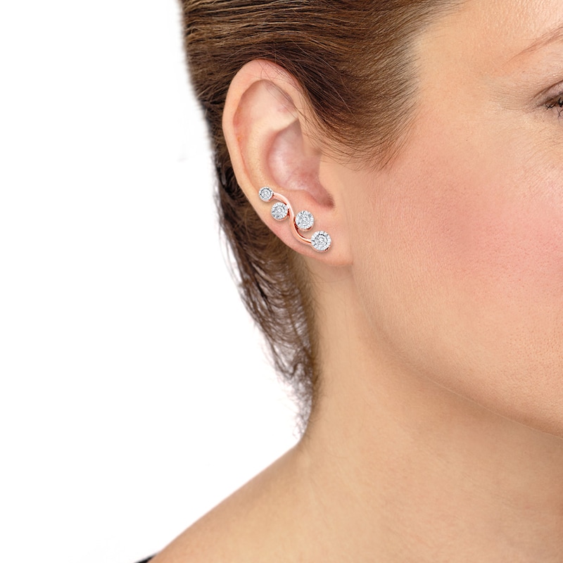 Main Image 2 of Previously Owned Diamond Earring Climbers 1/6 ct tw Round-cut 10K Two-Tone Gold