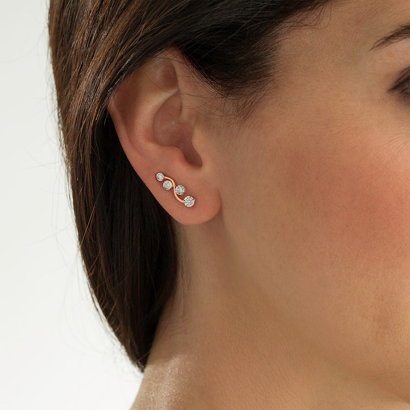 Main Image 3 of Previously Owned Diamond Earring Climbers 1/6 ct tw Round-cut 10K Two-Tone Gold