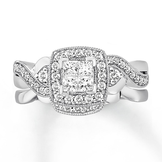 Previously Owned Diamond Bridal Set 1/2 ct tw Princess-cut 14K White Gold