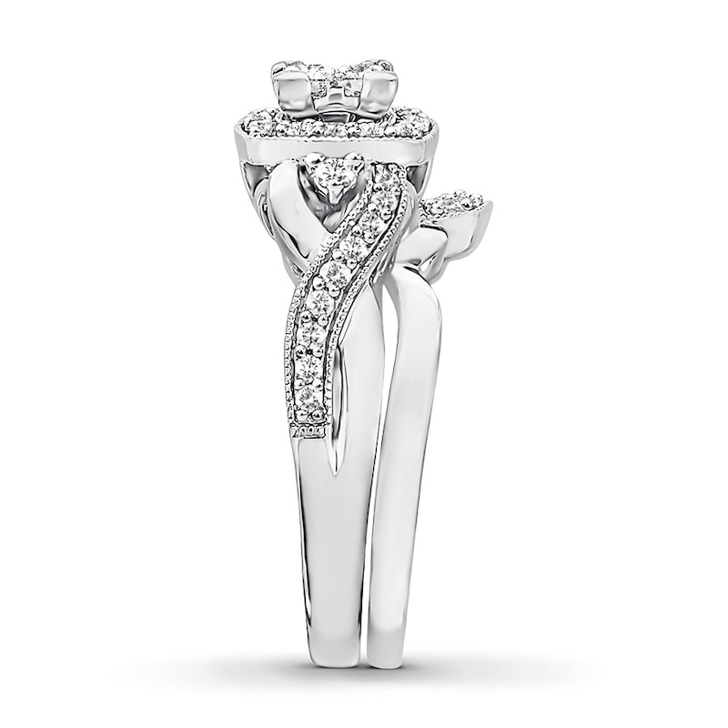 Main Image 3 of Previously Owned Diamond Bridal Set 1/2 ct tw Princess-cut 14K White Gold
