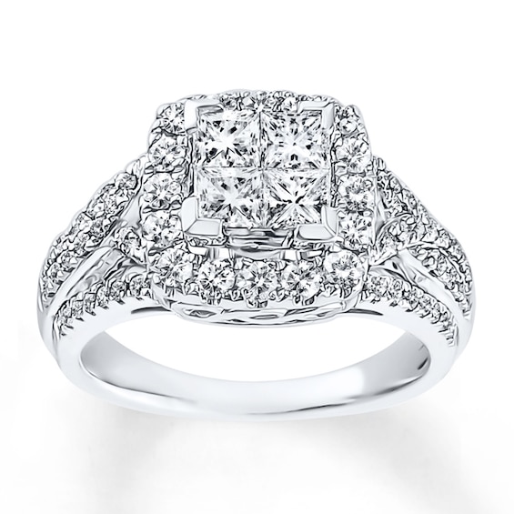 Previously Owned Diamond Engagement Ring 1-3/8 ct tw Princess-cut 14K White Gold