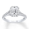 Thumbnail Image 0 of Previously Owned THE LEO Engagement Ring 1 ct tw Emerald & Round-cut Diamonds 14K White Gold