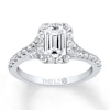 Thumbnail Image 1 of Previously Owned THE LEO Engagement Ring 1 ct tw Emerald & Round-cut Diamonds 14K White Gold
