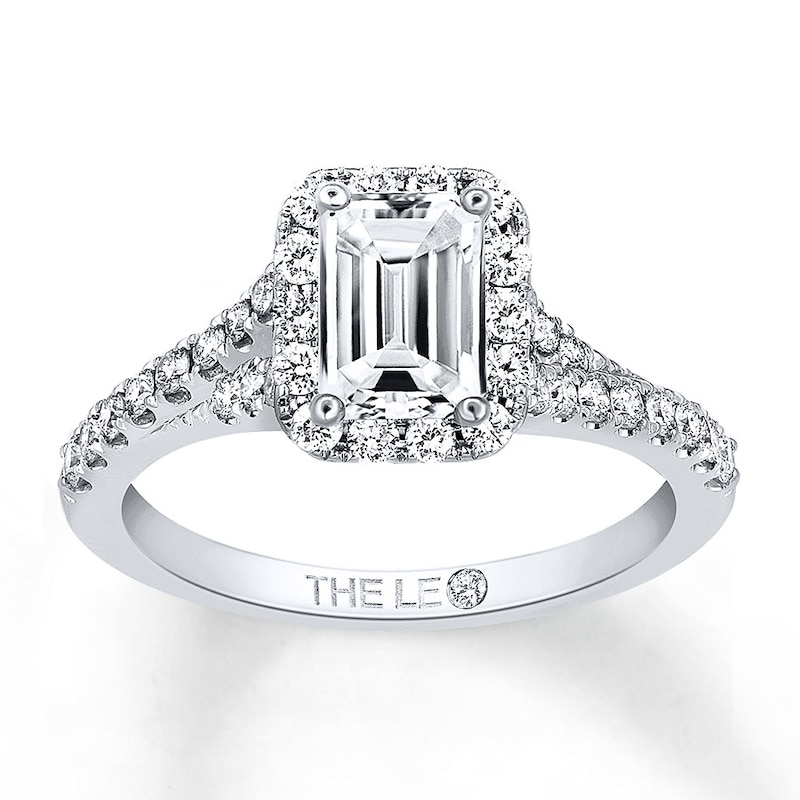 Main Image 1 of Previously Owned THE LEO Engagement Ring 1 ct tw Emerald & Round-cut Diamonds 14K White Gold