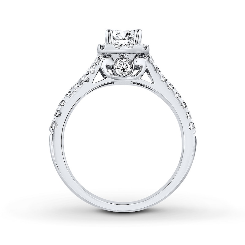 Main Image 2 of Previously Owned THE LEO Engagement Ring 1 ct tw Emerald & Round-cut Diamonds 14K White Gold