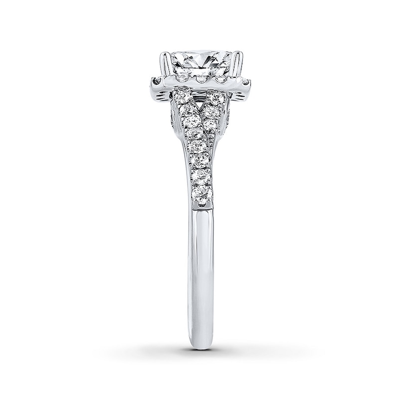 Main Image 3 of Previously Owned THE LEO Engagement Ring 1 ct tw Emerald & Round-cut Diamonds 14K White Gold