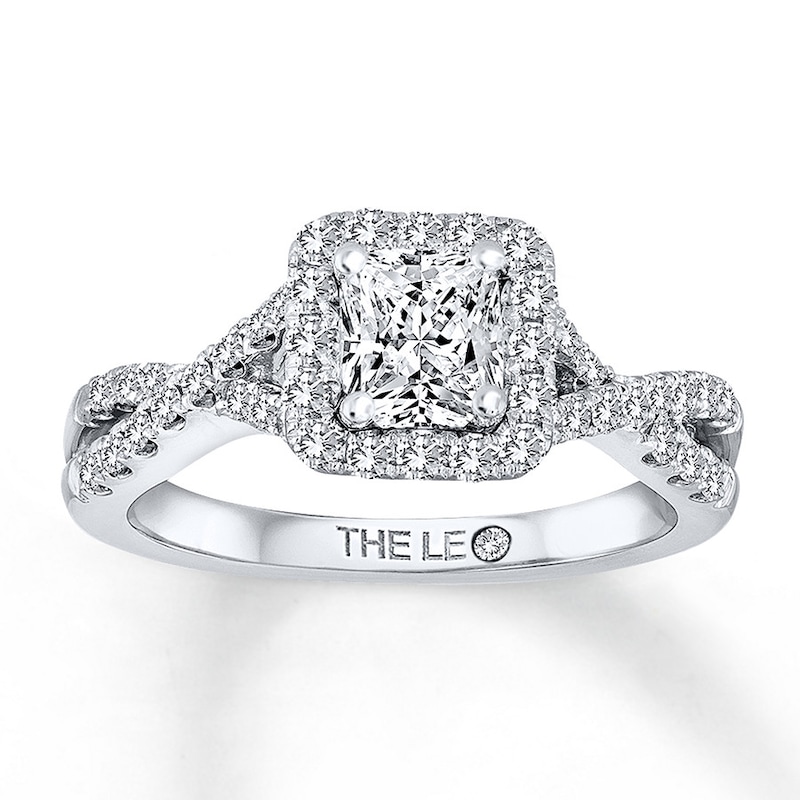 Previously Owned THE LEO Diamond Ring 1-1/4 ct tw Radiant & Round-cut 14K White Gold