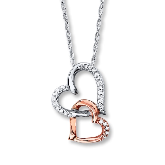 Previously Owned Heart Necklace 1/15 ct tw Diamonds Sterling Silver & 10K Rose Gold
