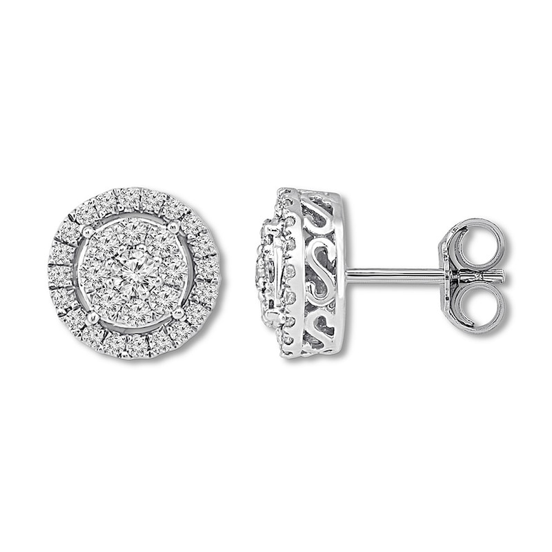 Main Image 1 of Previously Owned Diamond Earrings 1 ct tw Round-cut 10K White Gold