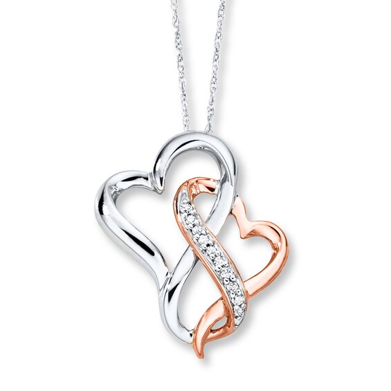 Previously Owned Double Heart Necklace 1/20 ct tw Diamonds 10K Two-Tone Gold