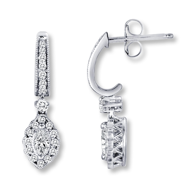 Main Image 1 of Previously Owned Diamond Earrings 3/8 ct tw Round & Marquise-Cut 10K White Gold