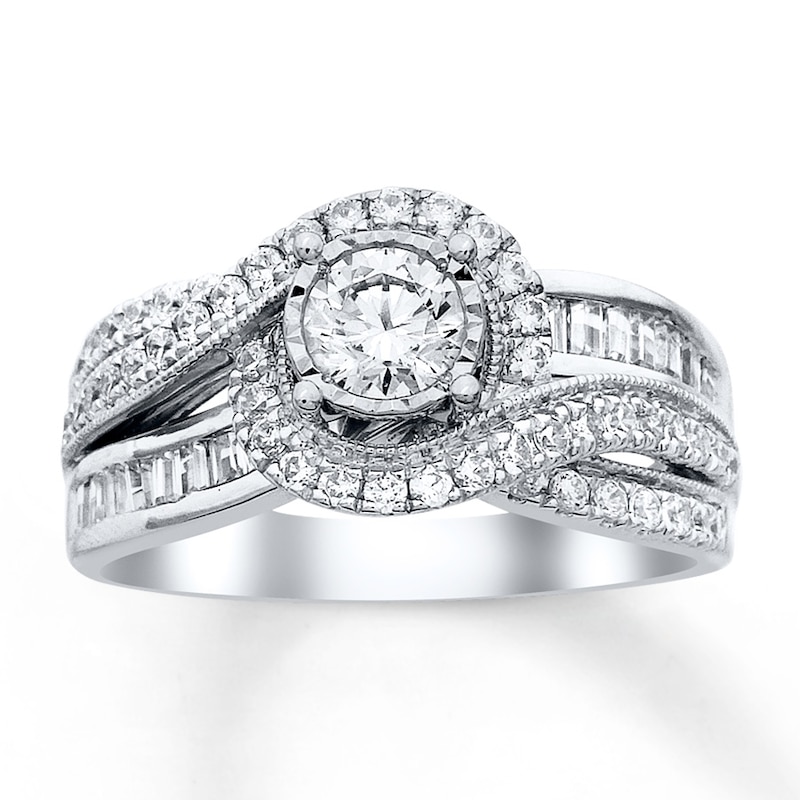 Previously Owned Ring 1 ct tw Round & Baguette-cut Diamonds 14K White Gold