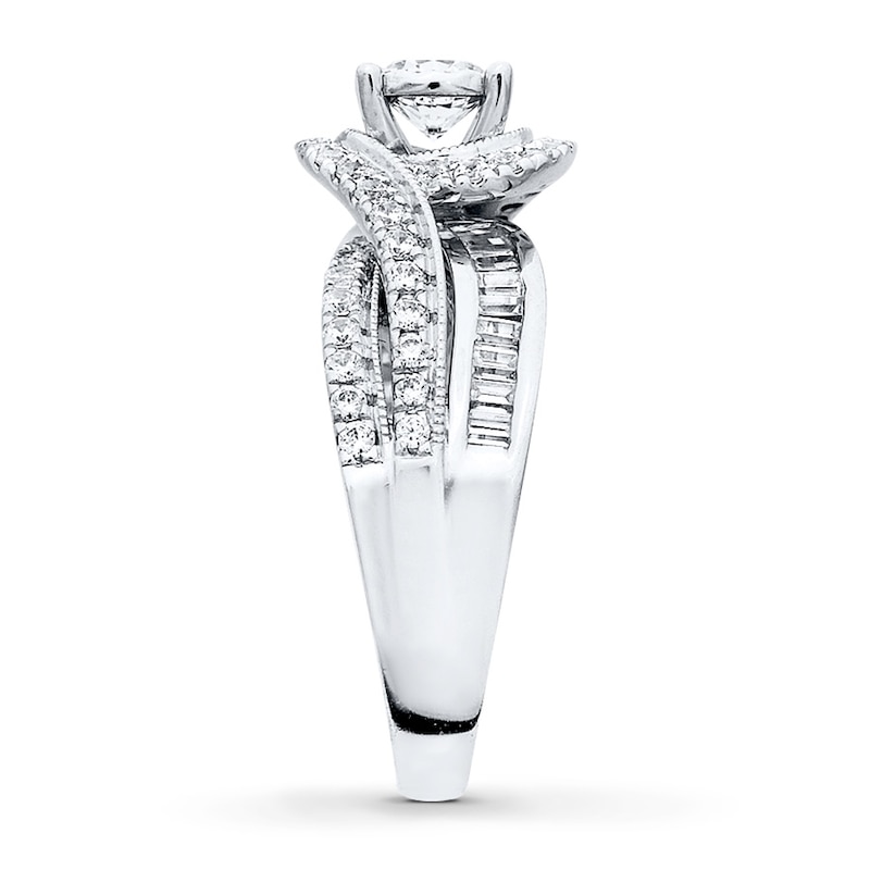 Previously Owned Ring 1 ct tw Round & Baguette-cut Diamonds 14K White Gold
