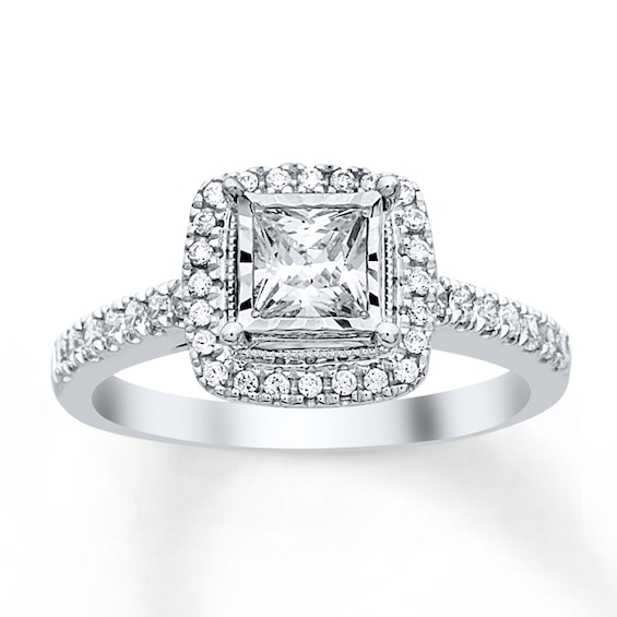 Previously Owned Diamond Engagement Ring 3/4 ct tw Princess & Round-cut 14K White Gold