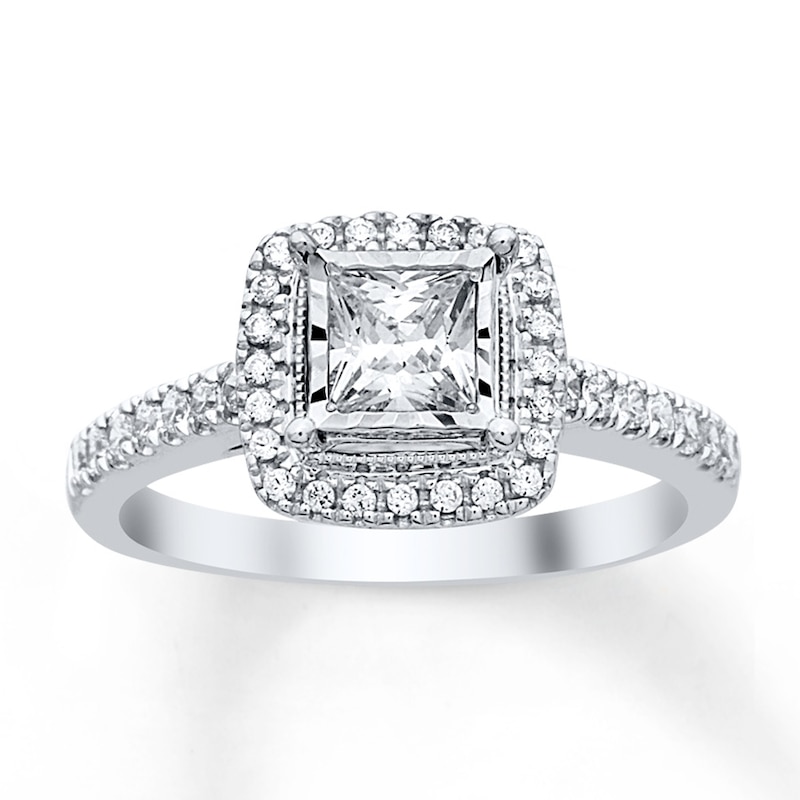 Main Image 1 of Previously Owned Diamond Engagement Ring 3/4 ct tw Princess & Round-cut 14K White Gold