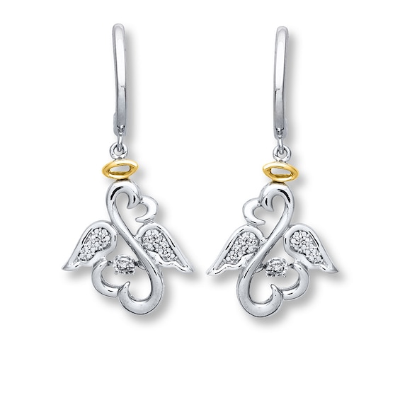 Previously Owned Open Hearts Rhythm Diamond Earrings Sterling Silver & 10K Yellow Gold