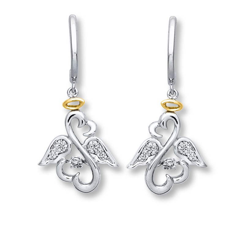 Main Image 1 of Previously Owned Open Hearts Rhythm Diamond Earrings Sterling Silver & 10K Yellow Gold