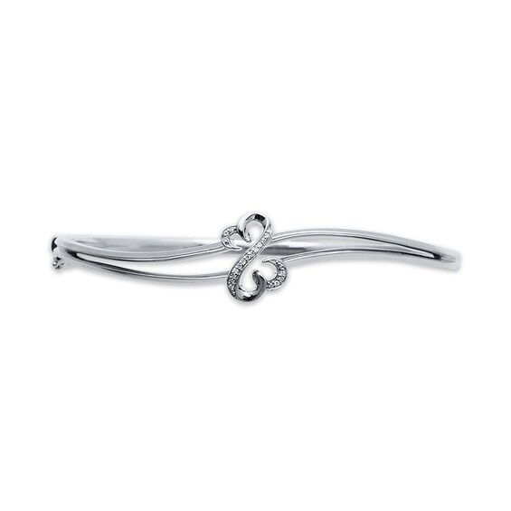 Previously Owned Open Hearts Diamond Bangle Bracelet 1/20 ct tw Round-cut Sterling Silver