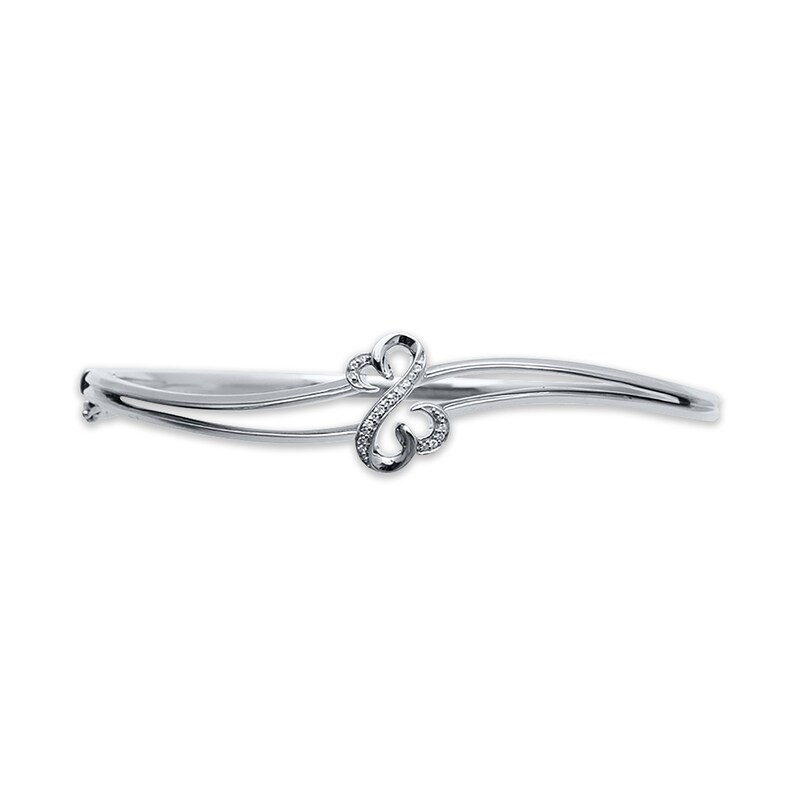 Main Image 1 of Previously Owned Open Hearts Diamond Bangle Bracelet 1/20 ct tw Round-cut Sterling Silver