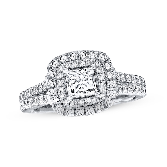 Previously Owned Diamond Engagement Ring 1-1/2 ct tw Princess & Round-cut 14K White Gold