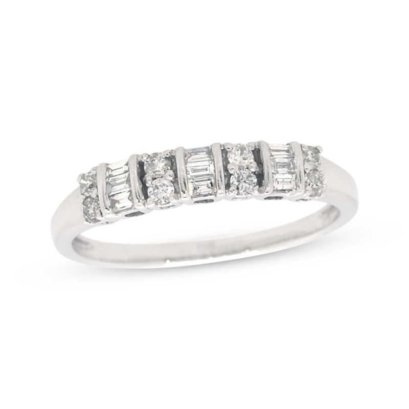 Previously Owned Round & Baguette-Cut Anniversary Band 1/4 ct tw Diamonds 10K White Gold