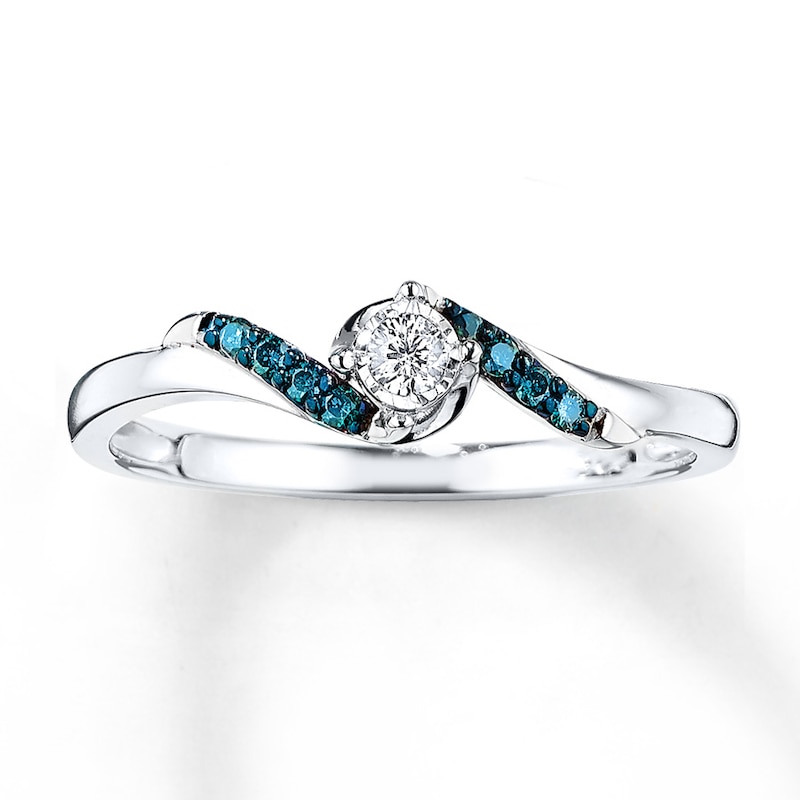 Main Image 1 of Previously Owned Blue & White Diamonds 1/10 ct tw Ring Sterling Silver
