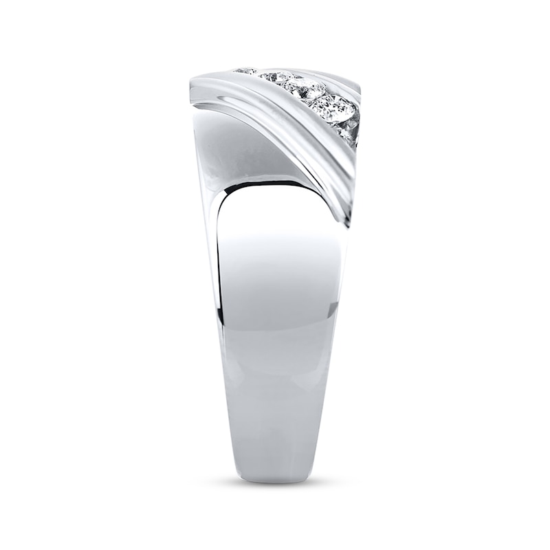 Previously Owned Men's THE LEO Diamond Wedding Band 3/8 ct tw Round-cut 14K White Gold