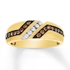Thumbnail Image 1 of Previously Owned Men's Brown & White Diamond Wedding Band 1/2 ct tw Round-cut 10K Yellow Gold
