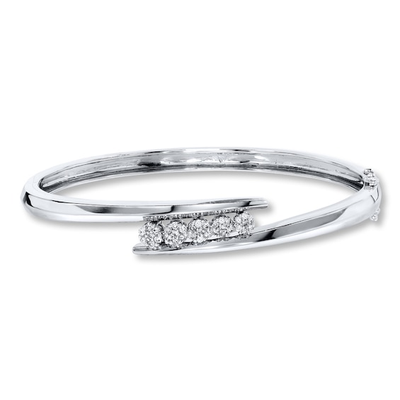 Previously Owned Diamond Bangle Bracelet 1/4 ct tw Round-cut Sterling Silver