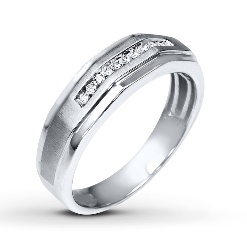 Main Image 2 of Previously Owned Men's Diamond Wedding Band 1/10 ct tw Round-cut 10K White Gold