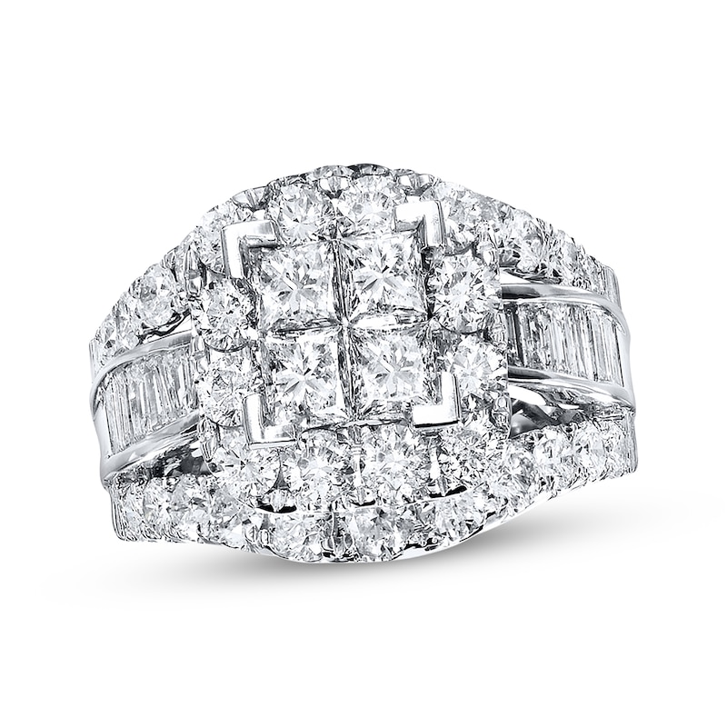 Previously Owned Diamond Engagement Ring 4 ct tw Princess, Baguette & Round-cut 14K White Gold