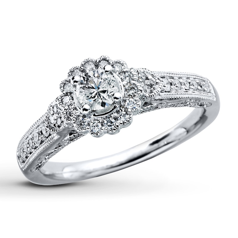Main Image 1 of Previously Owned Diamond Engagement Ring 3/8 ct tw Round-cut 14K White Gold