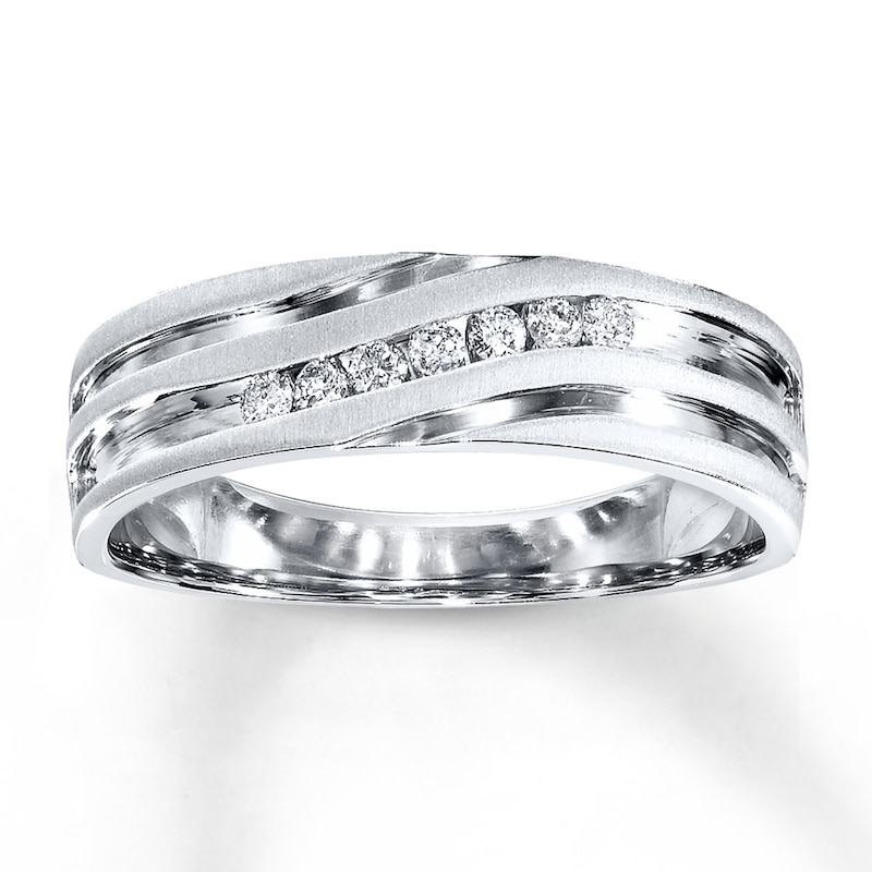 Main Image 1 of Previously Owned Men's Wedding Band 1/6 ct tw Round-cut Diamonds 10K White Gold