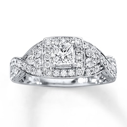 Previously Owned Diamond Engagement Ring 3/4 ct tw Princess & Round-cut 14K White Gold