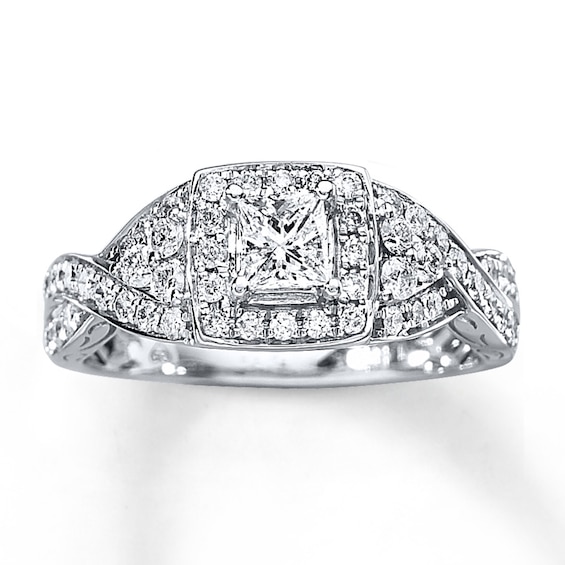 Previously Owned Diamond Engagement Ring 3/4 ct tw Princess & Round-cut 14K White Gold