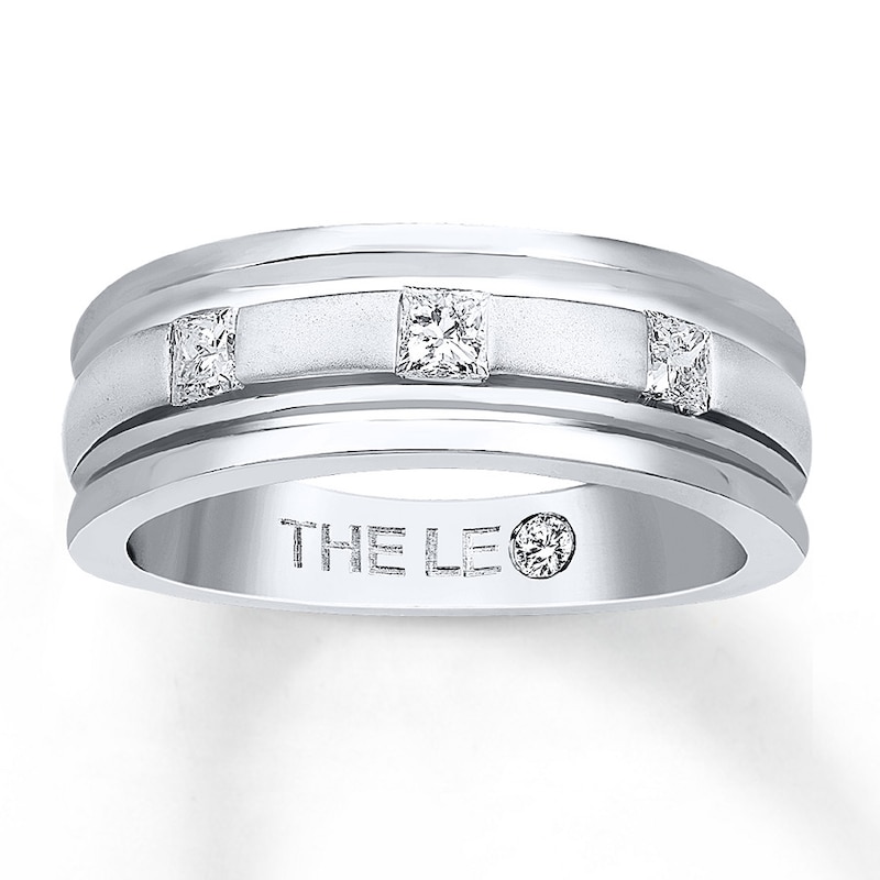 Main Image 1 of Previously Owned Men's THE LEO Diamond Band 1/2 ct tw Square-cut 14K White Gold