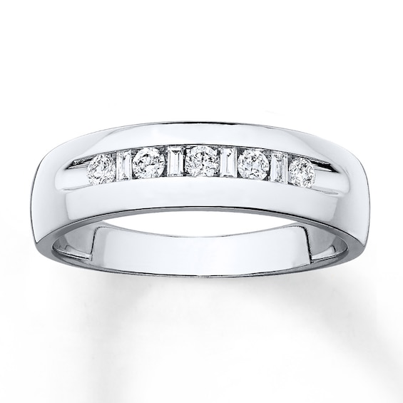 Previously Owned Men's Diamond Wedding Band 1/4 ct tw Round-cut 10K White Gold