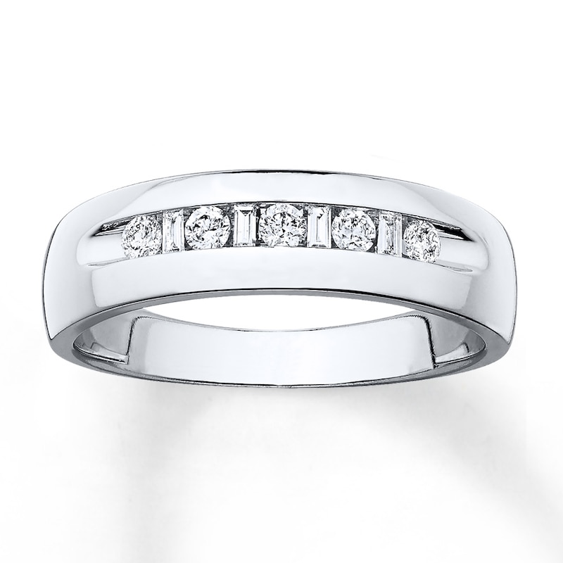 Main Image 1 of Previously Owned Men's Diamond Wedding Band 1/4 ct tw Round-cut 10K White Gold