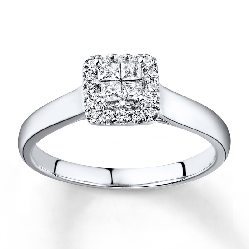 Main Image 1 of Previously Owned Engagement Ring 1/2 ct tw Princess & Round-cut Diamonds 10K White Gold - Size 4.5