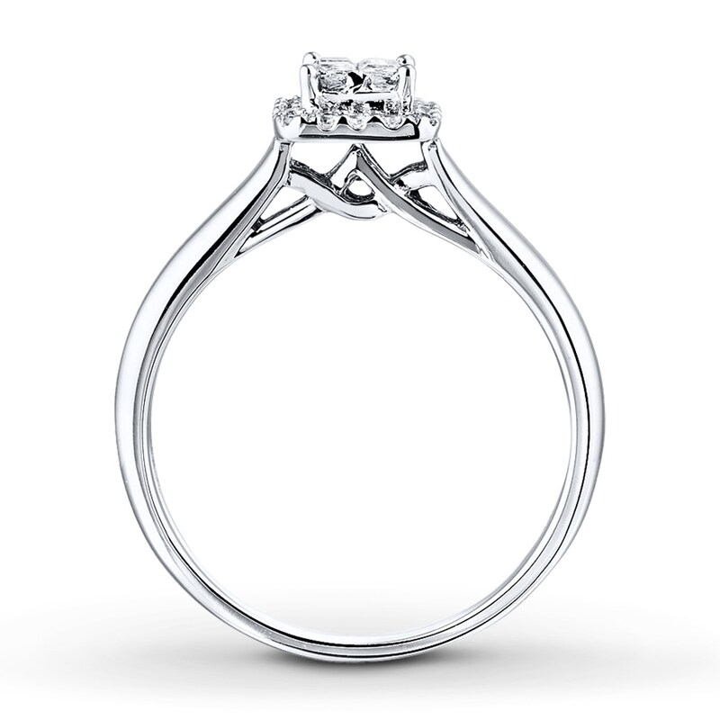 Main Image 2 of Previously Owned Engagement Ring 1/2 ct tw Princess & Round-cut Diamonds 10K White Gold - Size 4.5
