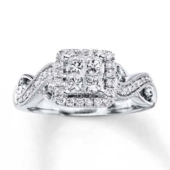 Previously Owned Diamond Engagement Ring 5/8 ct tw Princess & Round-cut 14K White Gold Size 4