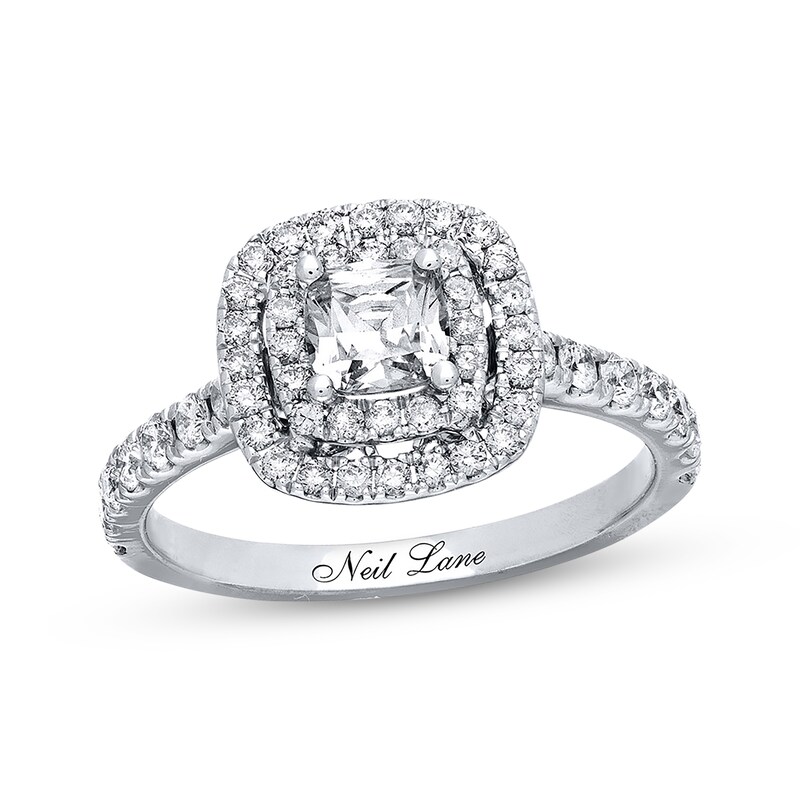 Main Image 1 of Previously Owned Neil Lane Engagement Ring 1-1/8 ct tw Cushion & Round-cut Diamonds 14K White Gold - Size 3.75
