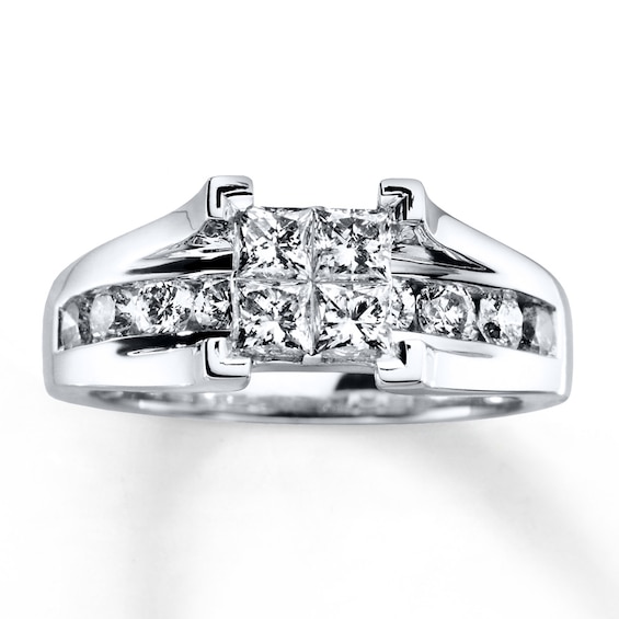 Previously Owned Diamond Engagement Ring 1-1/2 ct tw Princess & Round-cut 14K White Gold