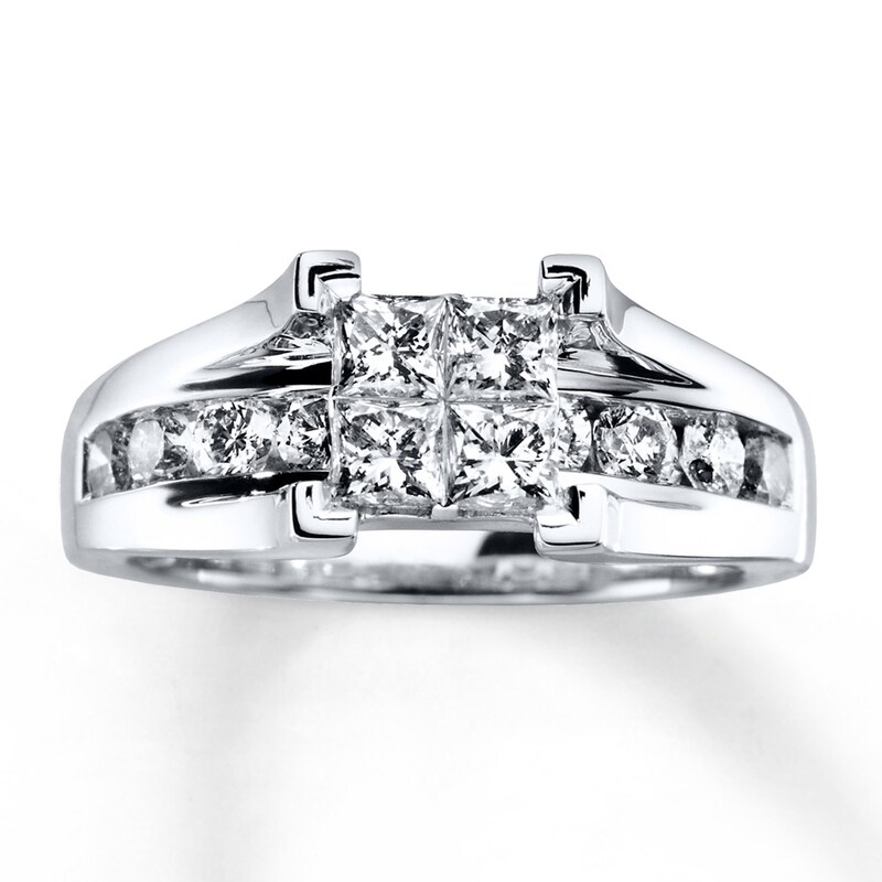 Main Image 1 of Previously Owned Diamond Engagement Ring 1-1/2 ct tw Princess & Round-cut 14K White Gold
