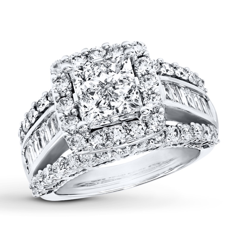 Previously Owned Diamond Ring 3 ct tw Princess, Baguette & Round-cut 14K White Gold